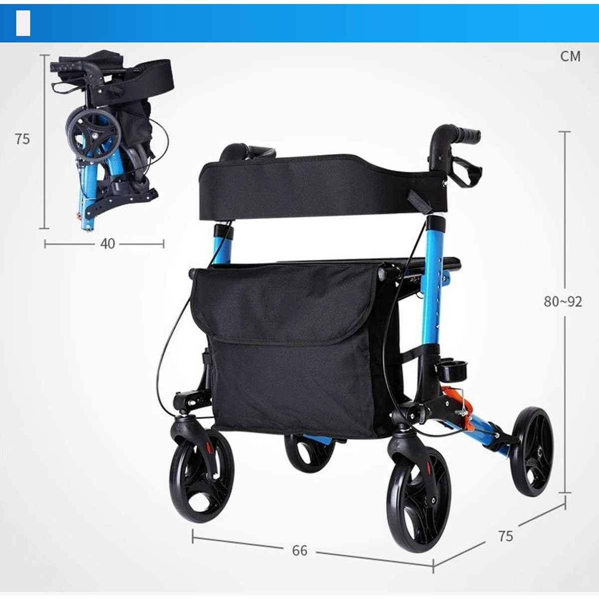 Foldable Elderly Rollator Elderly Walker With Seat, Basket and Wheels
