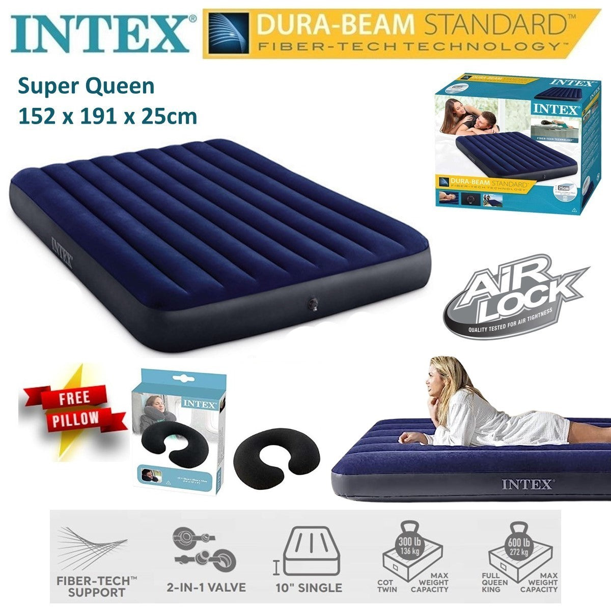Intex Inflatable Air Bed (PUMP INCLUDED)