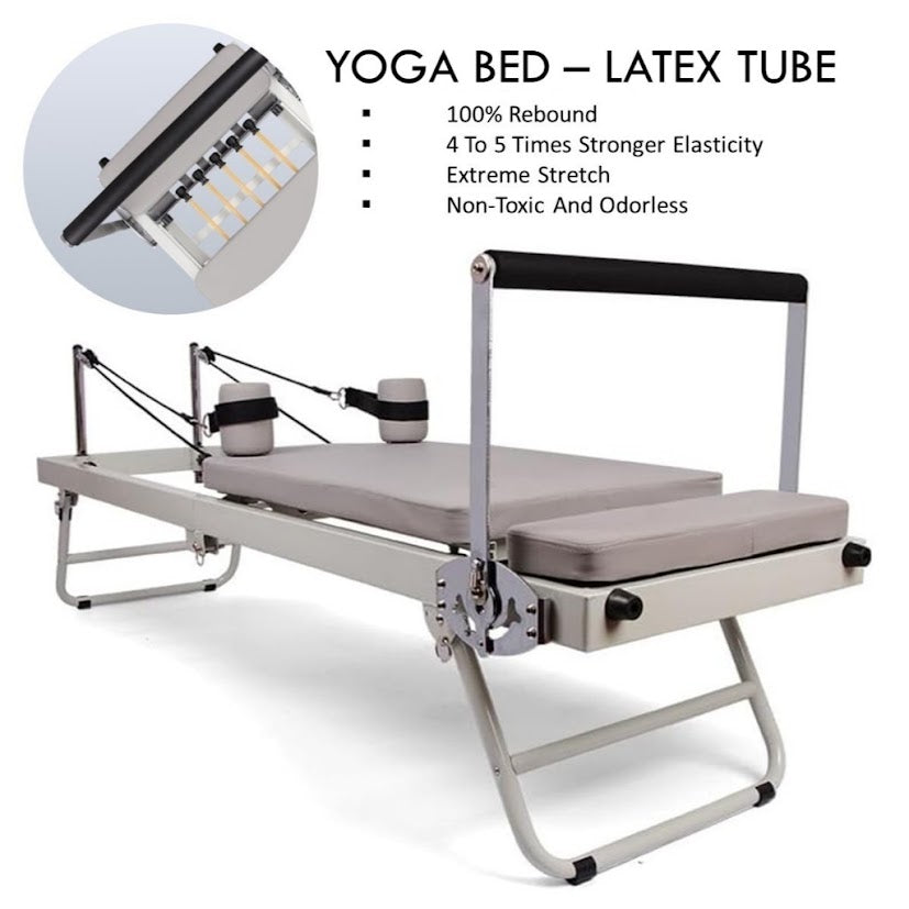 Foldable Pilates Reformer Machine Adjustable Resistance Fitness Equipment with Springs and Latex Tubes