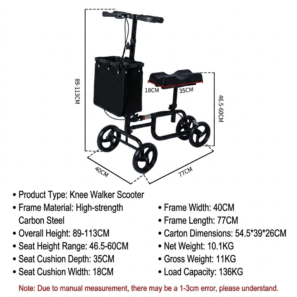 Foldable Knee Scooter with Dual Brakes & Storage Basket - Adjustable Height Knee Walker for Leg, Foot & Ankle