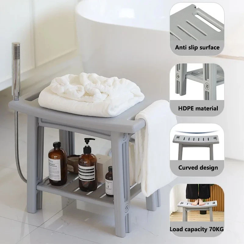 Anti-Slip Shower Chair with Backrest for Elderly, Pregnant & Disabled Users – Safe Bathroom Bath Stool