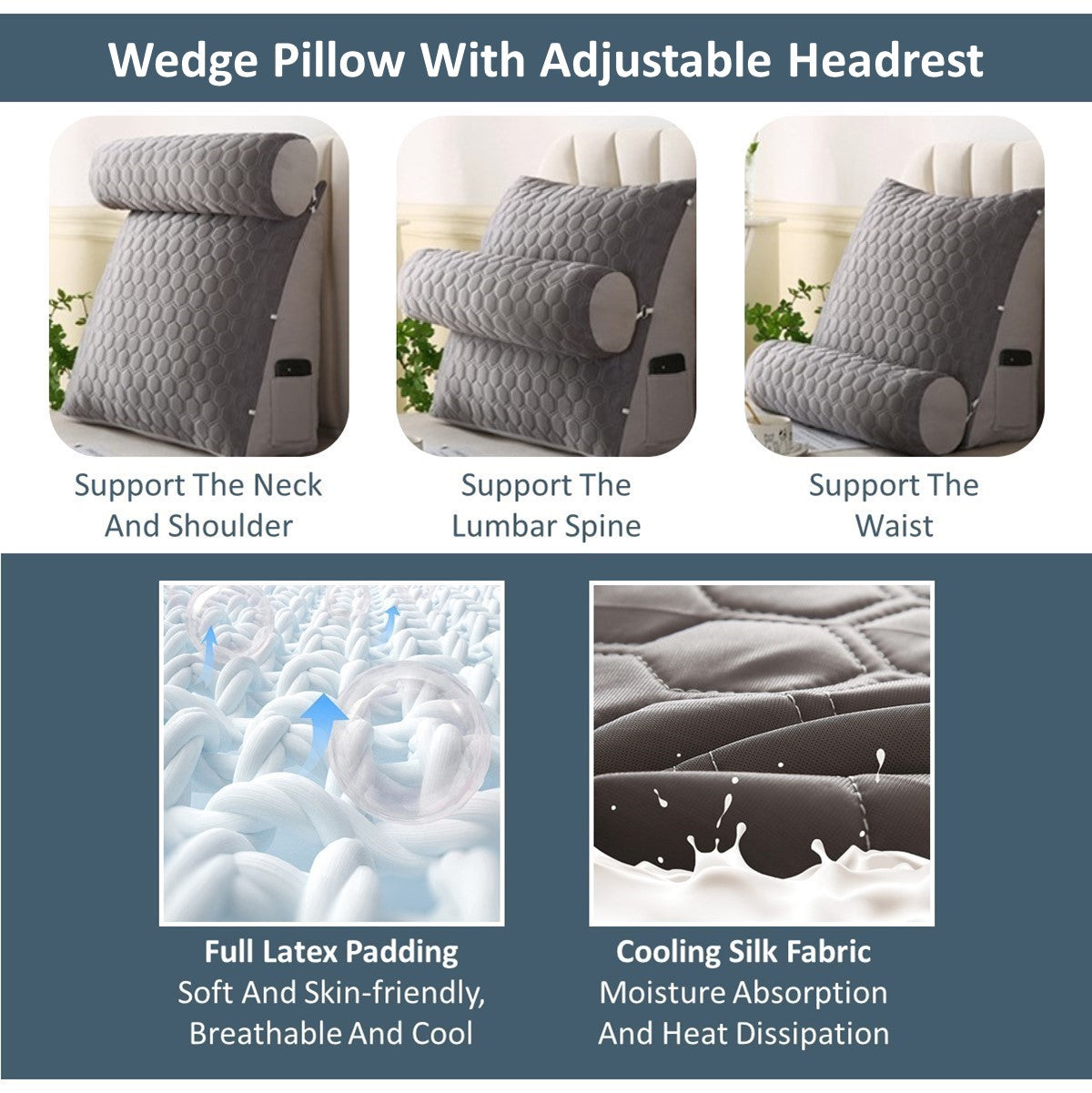 Cooling Ice Silk Latex Wedge Cushion Sofa Cushion Bolster Pillow Bedding