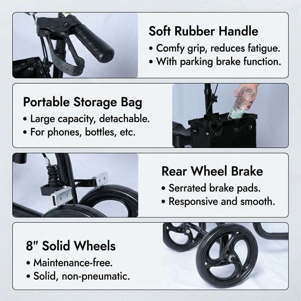 Foldable Knee Scooter with Dual Brakes & Storage Basket - Adjustable Height Knee Walker for Leg, Foot & Ankle