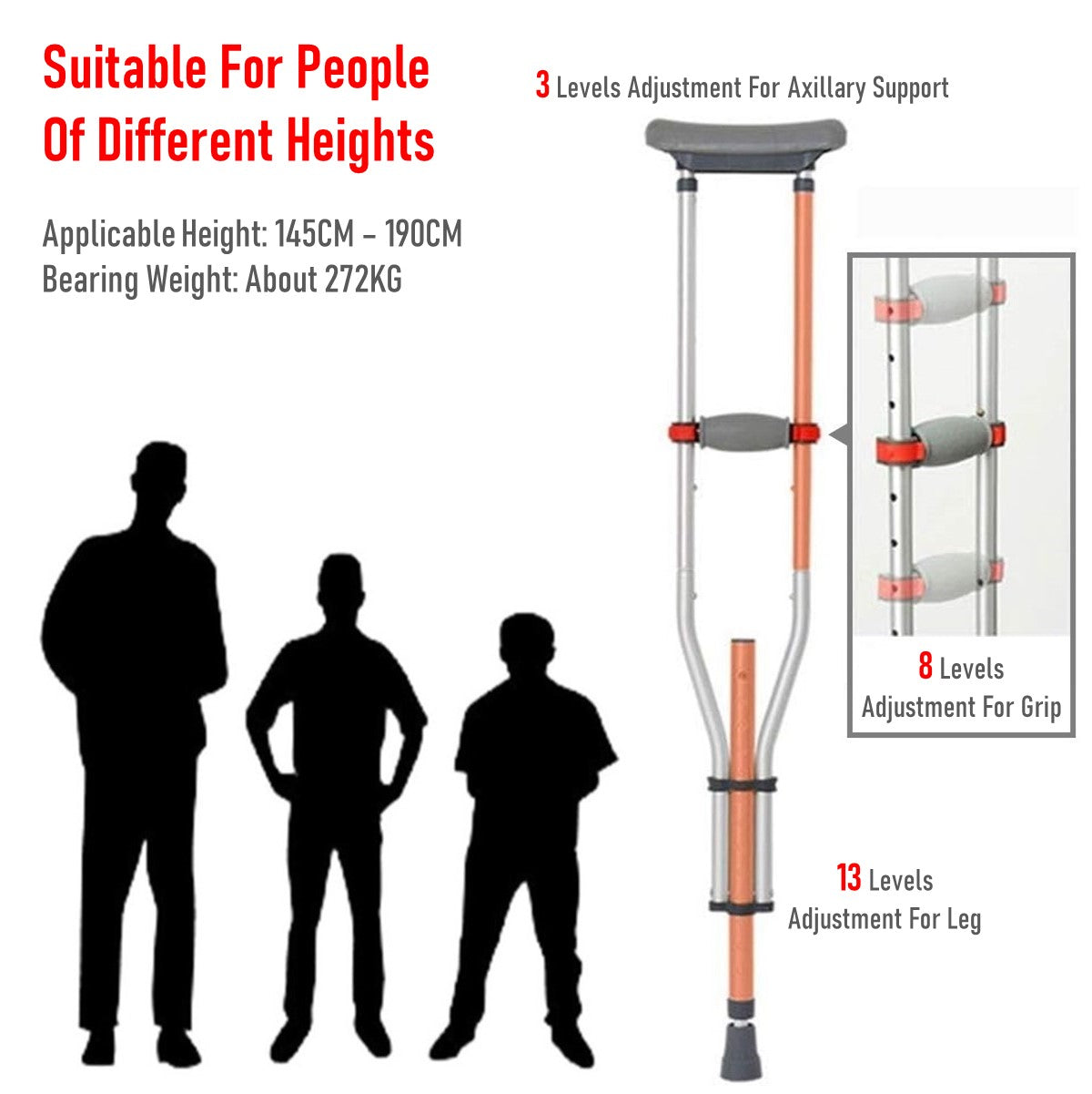 Foldable Underarm Crutches With Height Adjustment (A Pair)