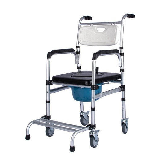 Premium Aluminum Alloy Commode Chair Toilet Chair Shower Chair With Wheels And Footrest And Anti-Tipper