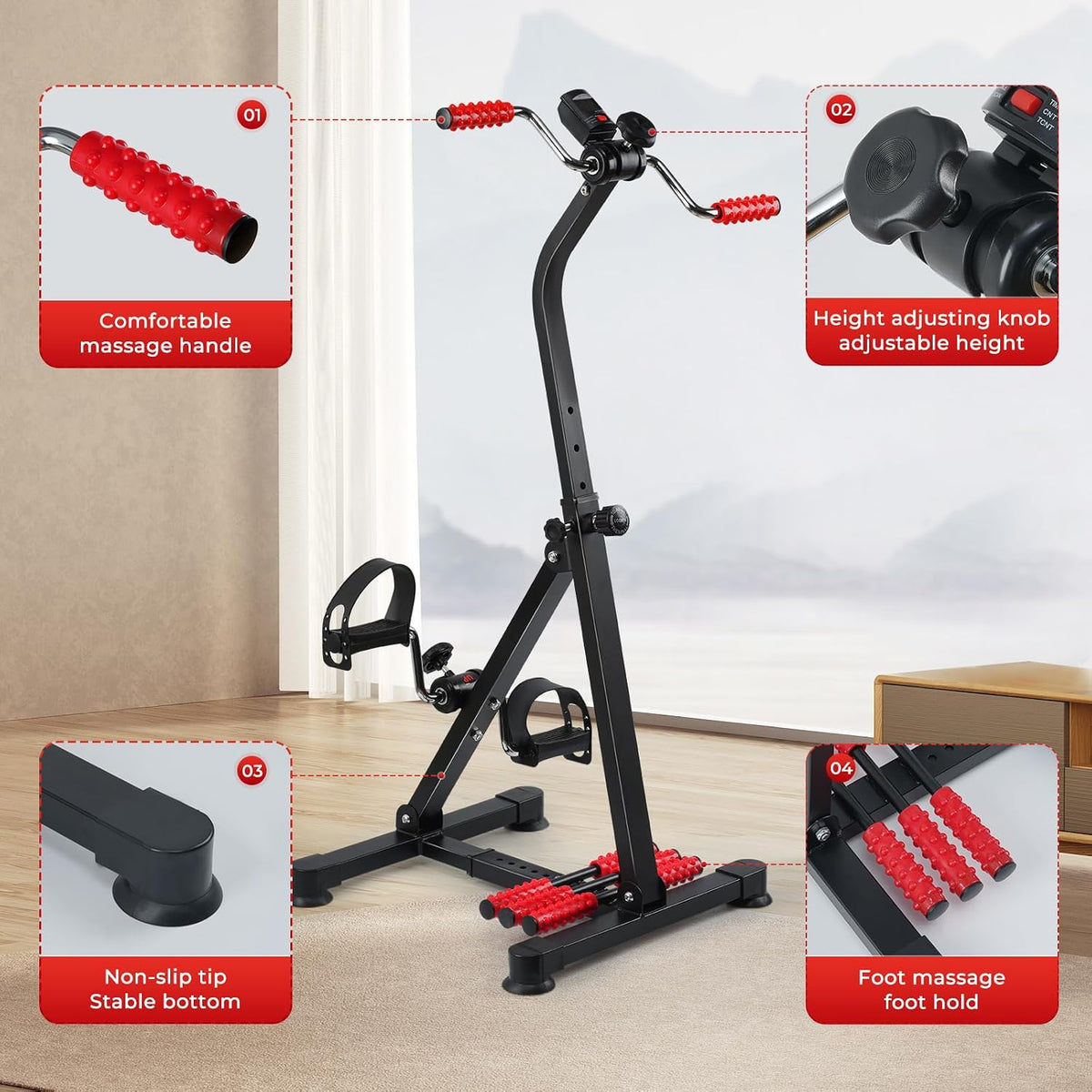 Hands and Legs Foldable Pedal Exerciser Bike Fitness Upper Lower Limb Rehabilitation Bicycle