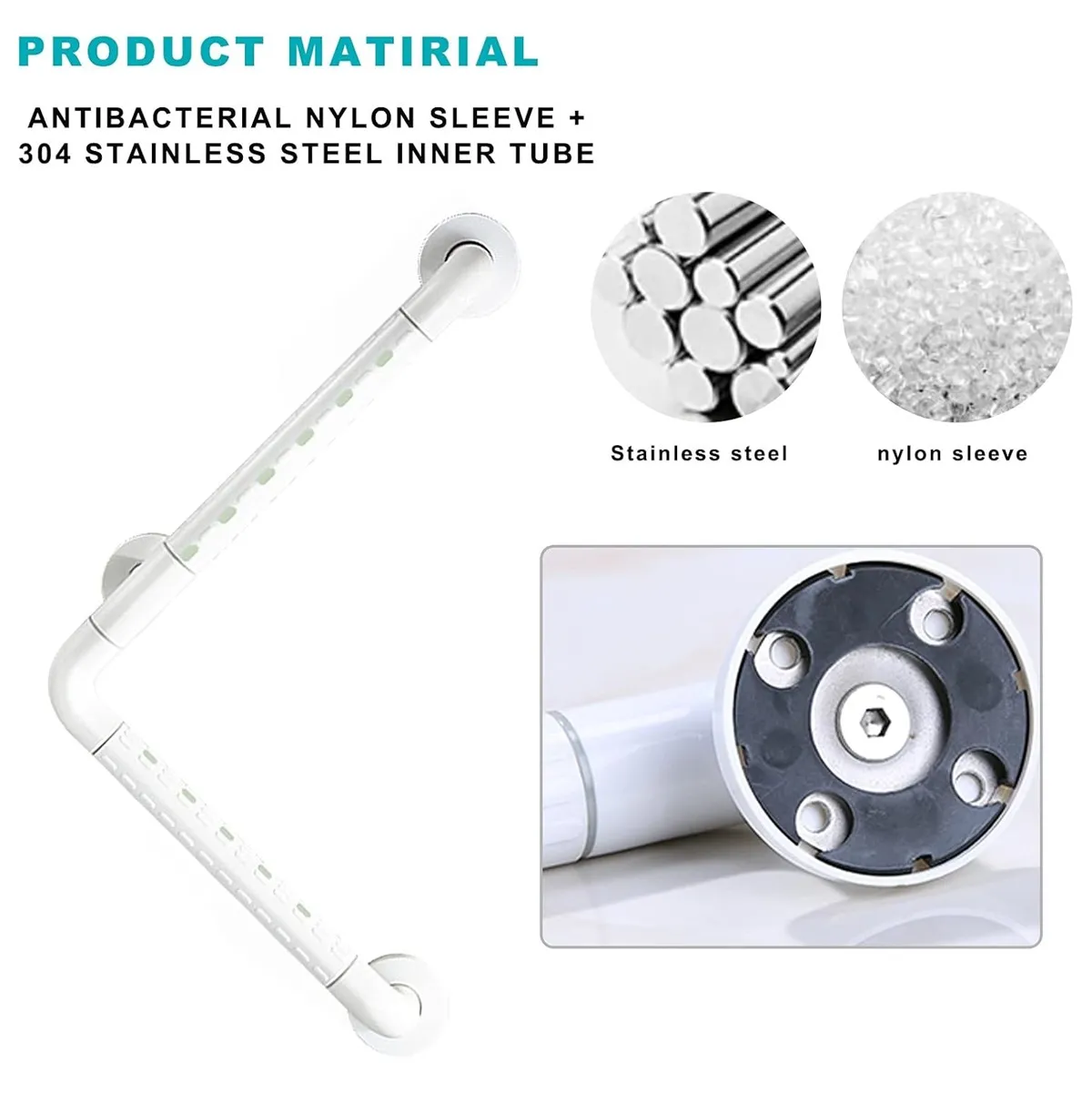 L Shaped Bathroom Grab Rail Wall Mounted Safety Grab Bar With Luminous Effect