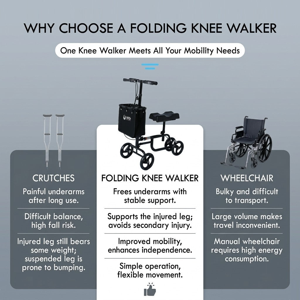 Foldable Knee Scooter with Dual Brakes & Storage Basket - Adjustable Height Knee Walker for Leg, Foot & Ankle