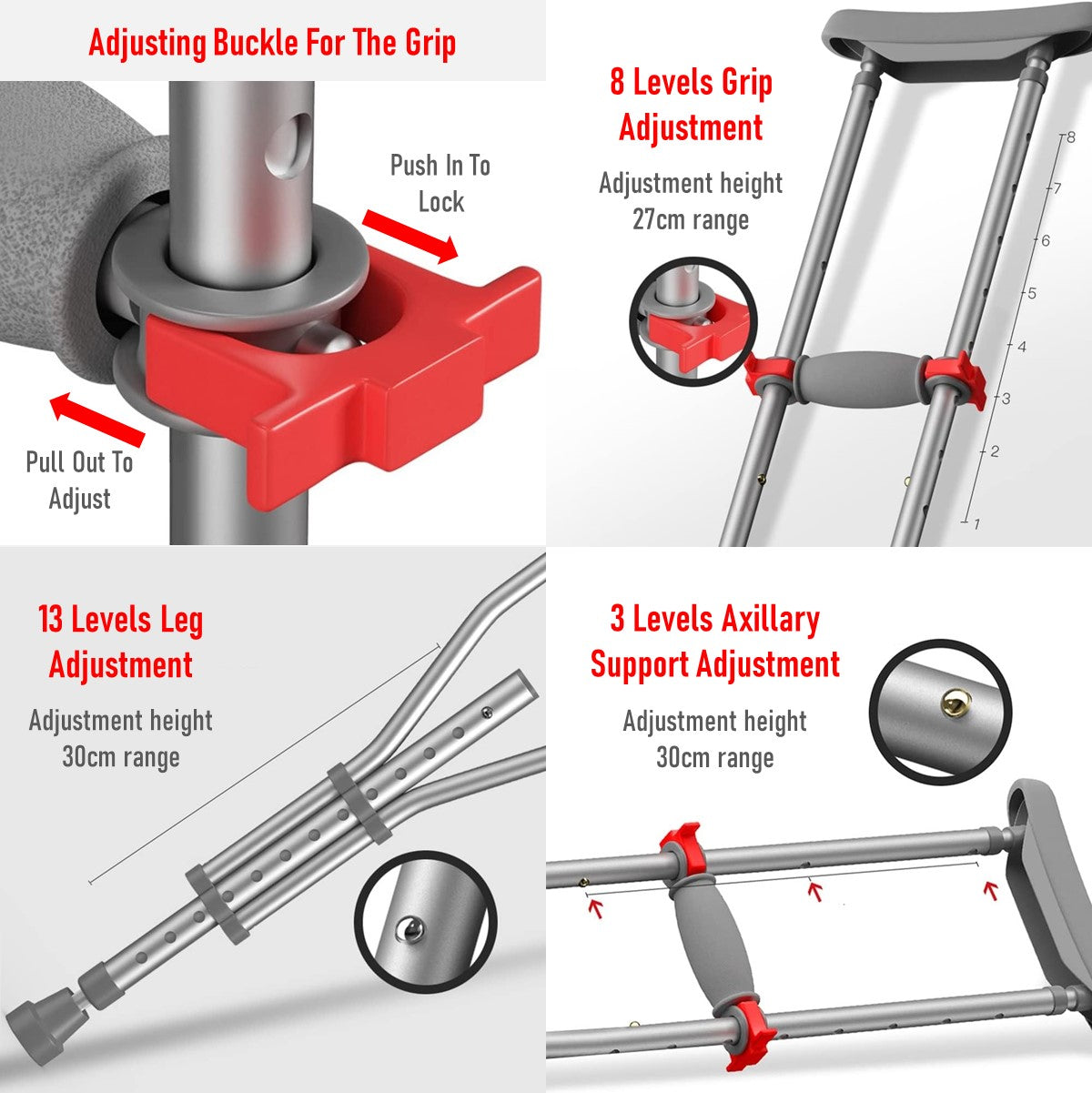 Foldable Underarm Crutches With Height Adjustment (A Pair)