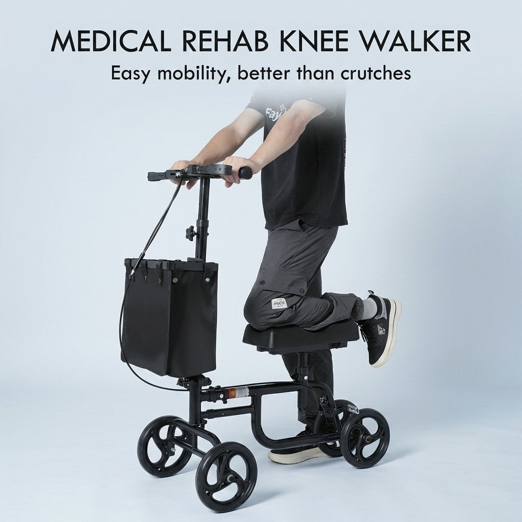 Foldable Knee Scooter with Dual Brakes & Storage Basket - Adjustable Height Knee Walker for Leg, Foot & Ankle