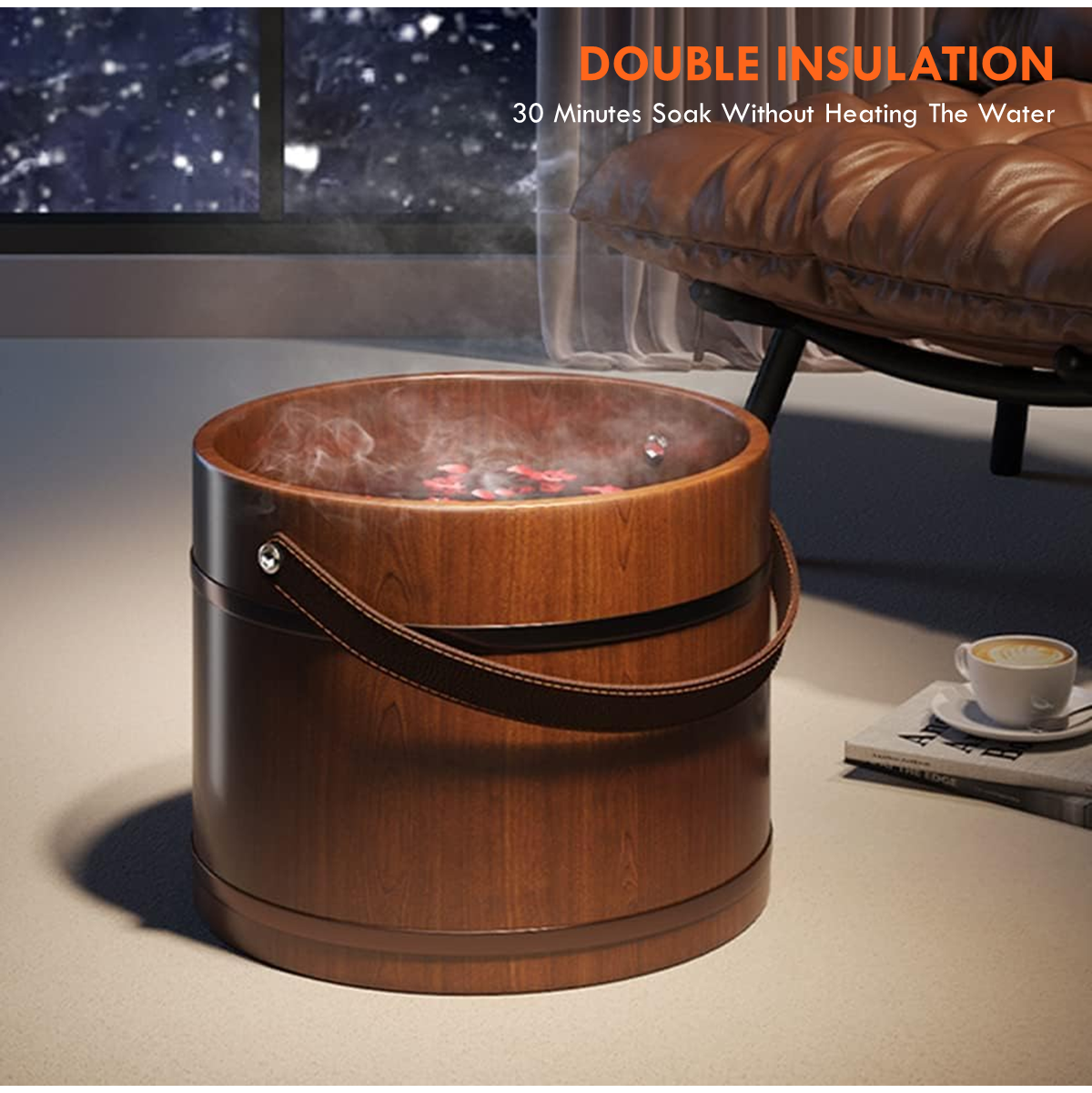 Portable Wooden Foot Bath Bucket Household Foot Wash Basin Wooden Feet Soaking Tub Natural Stress Relief Footbath