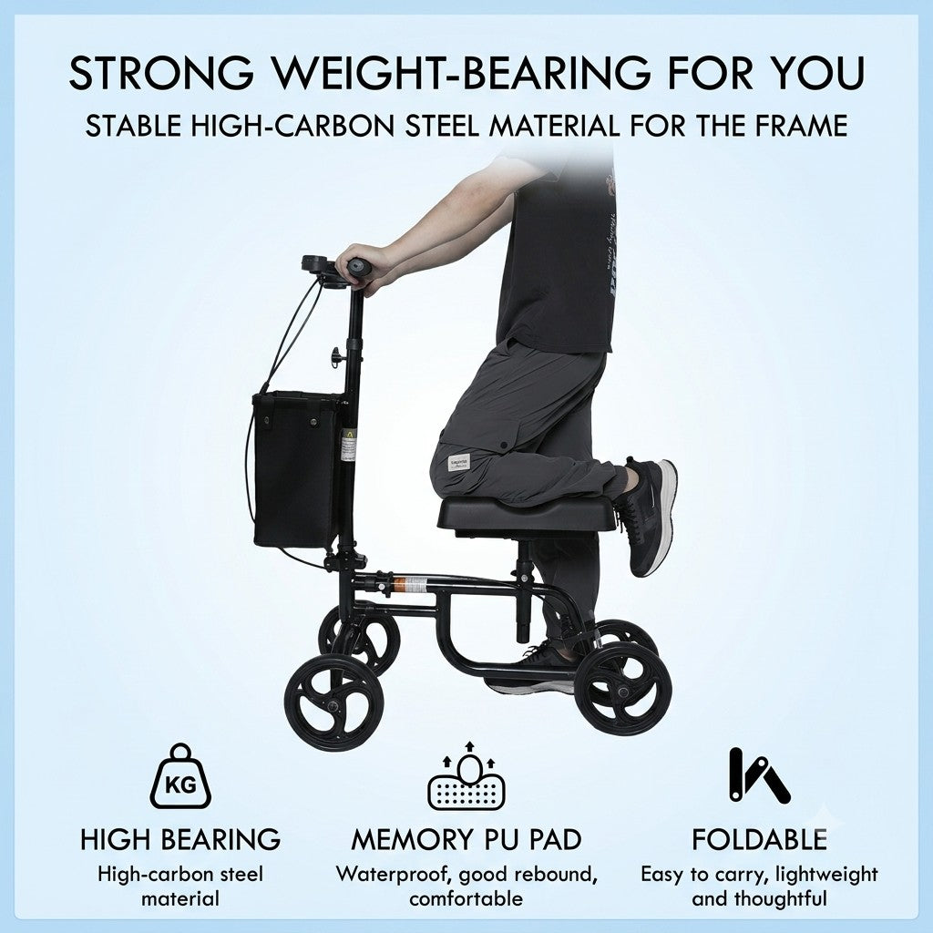 Foldable Knee Scooter with Dual Brakes & Storage Basket - Adjustable Height Knee Walker for Leg, Foot & Ankle