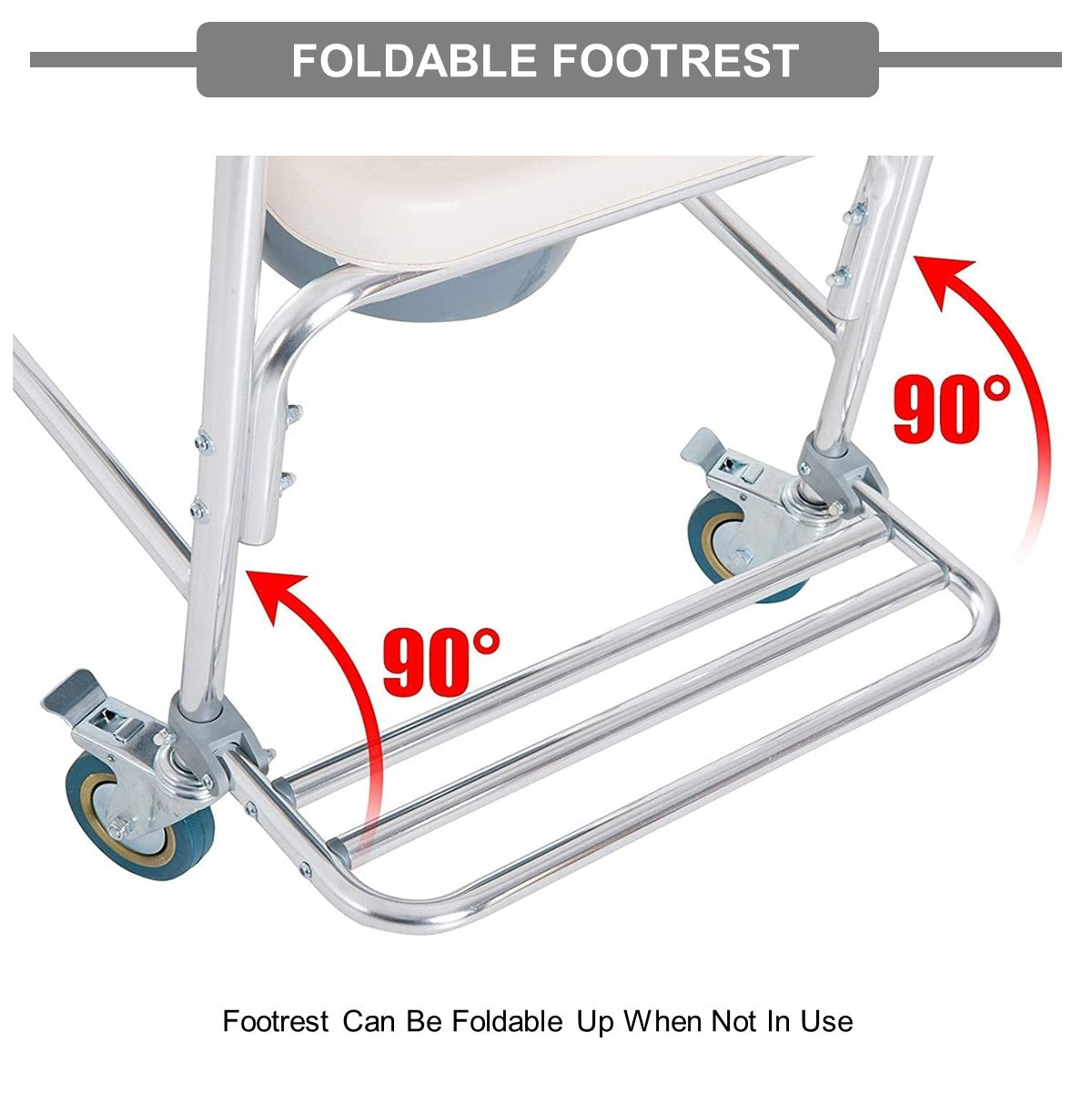 Commode Chair Aluminum Alloy with Wheels and Footrest