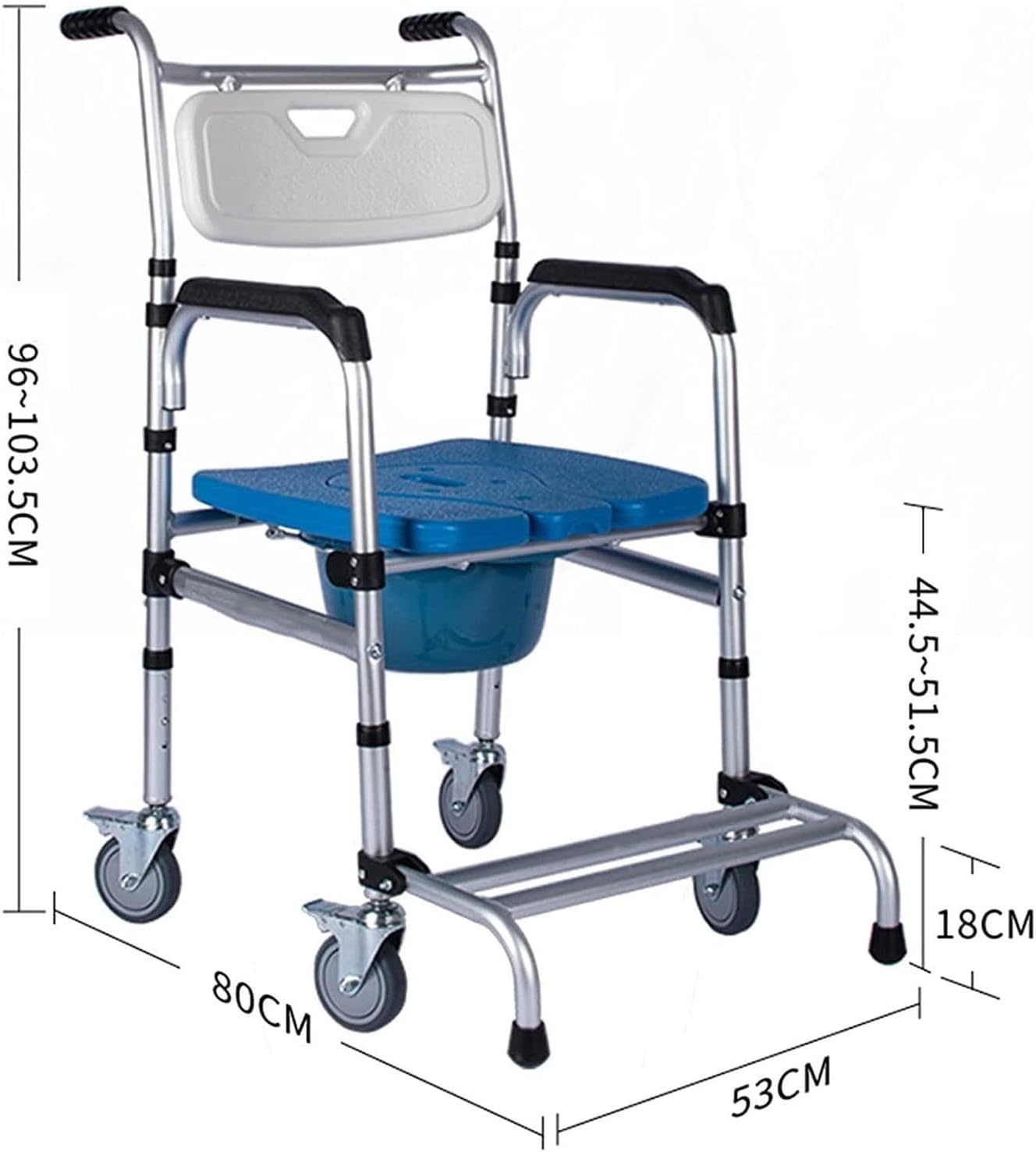 Premium Aluminum Alloy Commode Chair Toilet Chair Shower Chair With Wheels And Footrest And Anti-Tipper