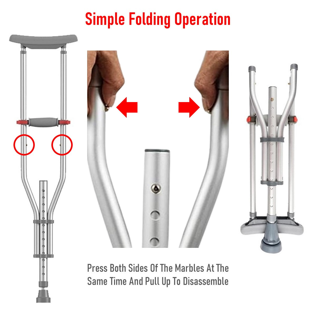 Foldable Underarm Crutches With Height Adjustment (A Pair)