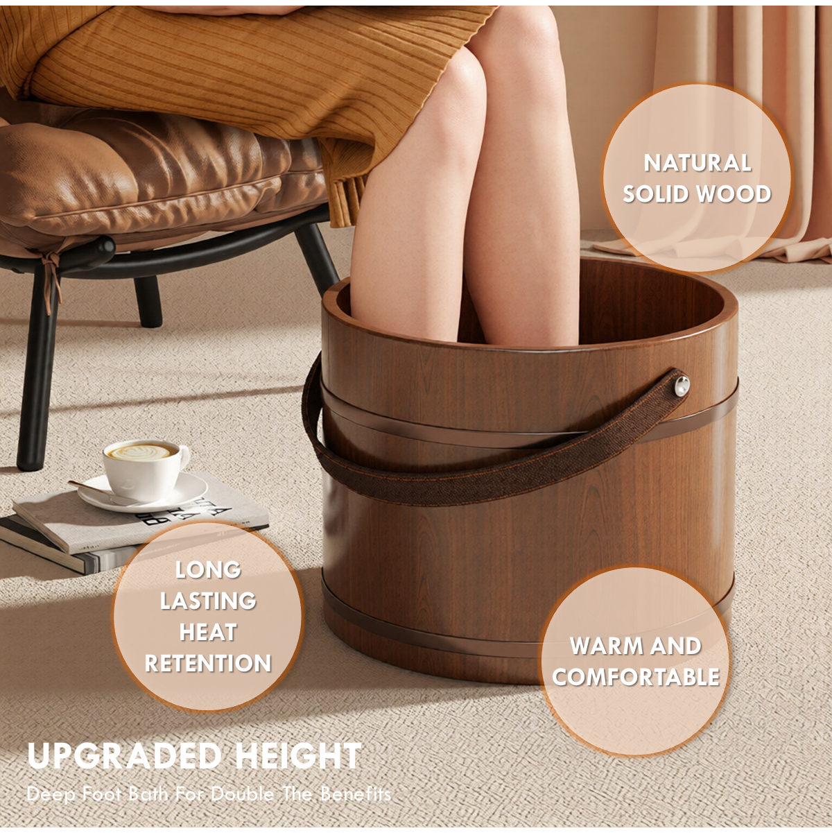 Portable Wooden Foot Bath Bucket Household Foot Wash Basin Wooden Feet Soaking Tub Natural Stress Relief Footbath