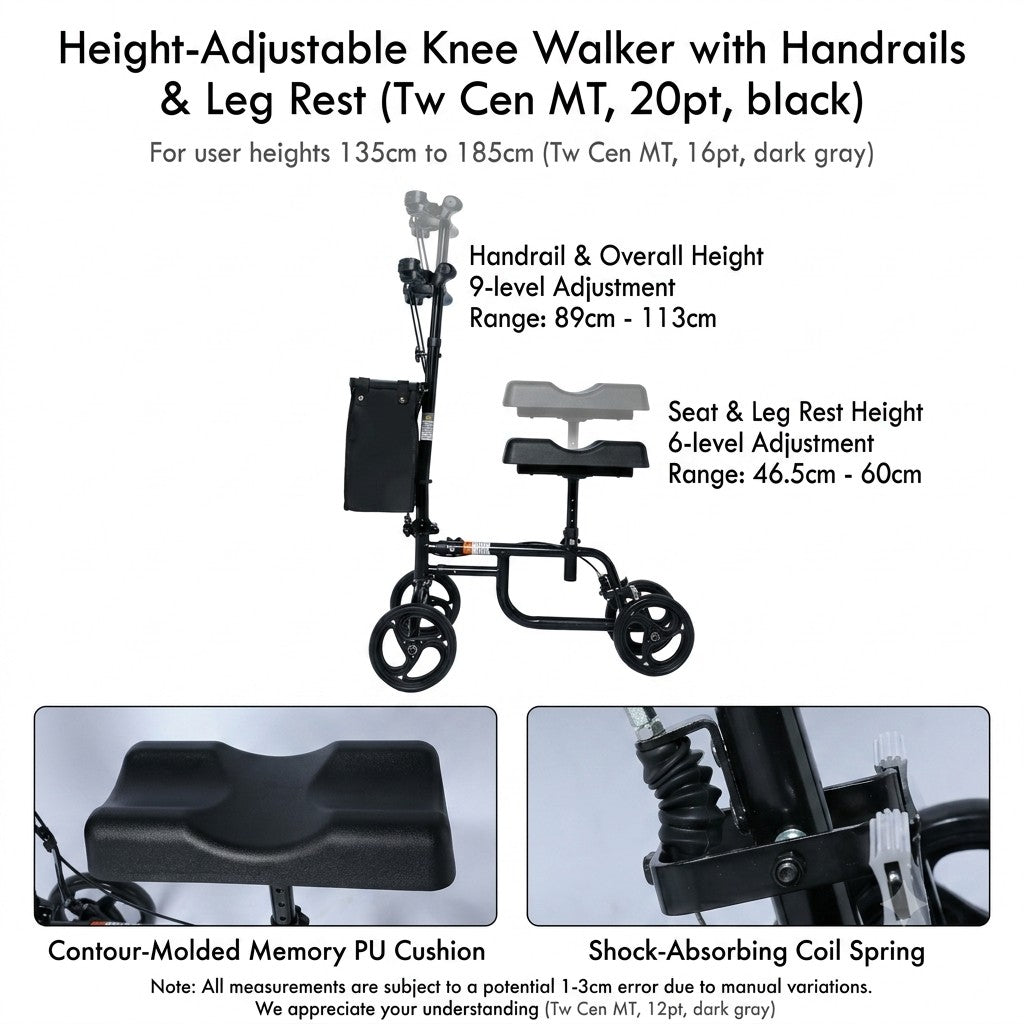 Foldable Knee Scooter with Dual Brakes & Storage Basket - Adjustable Height Knee Walker for Leg, Foot & Ankle
