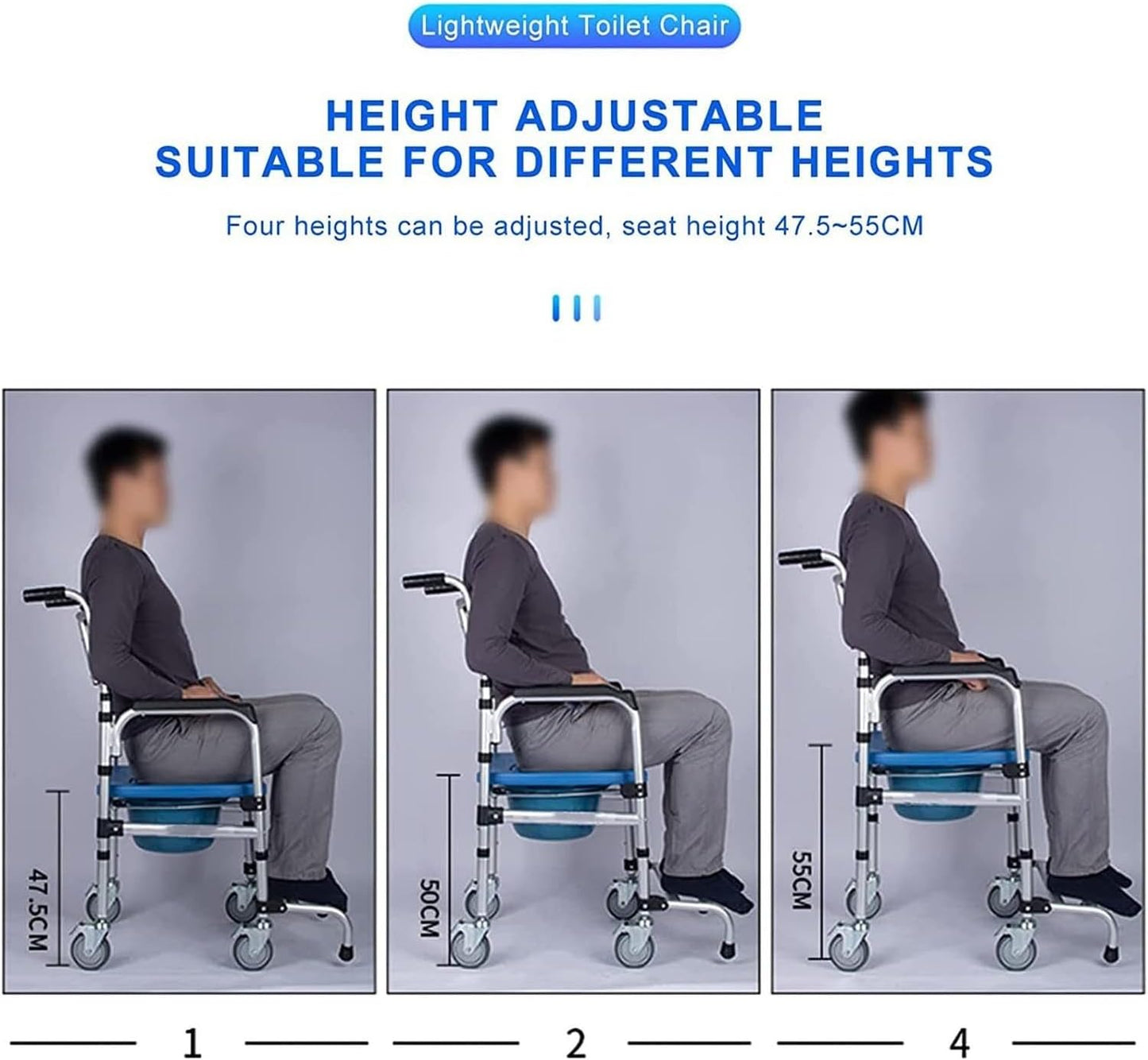 Premium Aluminum Alloy Commode Chair Toilet Chair Shower Chair With Wheels And Footrest And Anti-Tipper