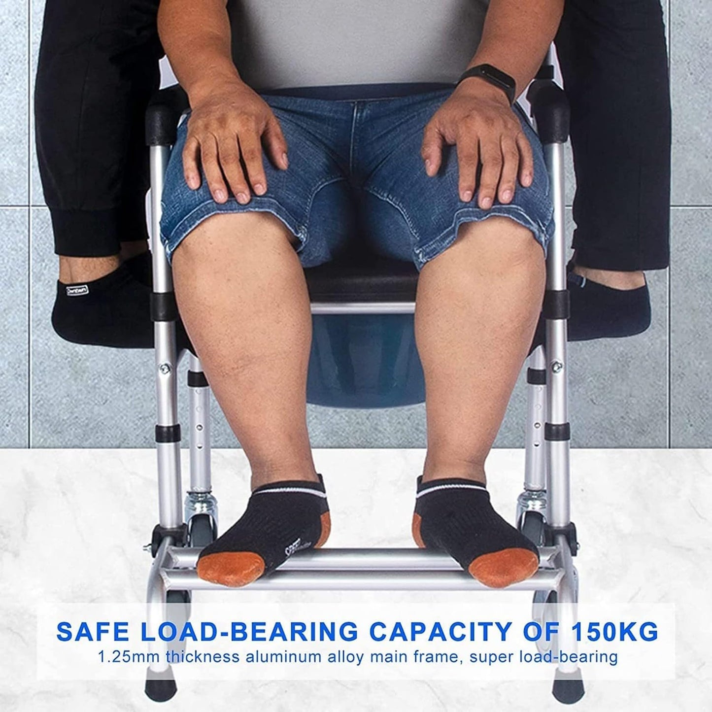 Premium Aluminum Alloy Commode Chair Toilet Chair Shower Chair With Wheels And Footrest And Anti-Tipper