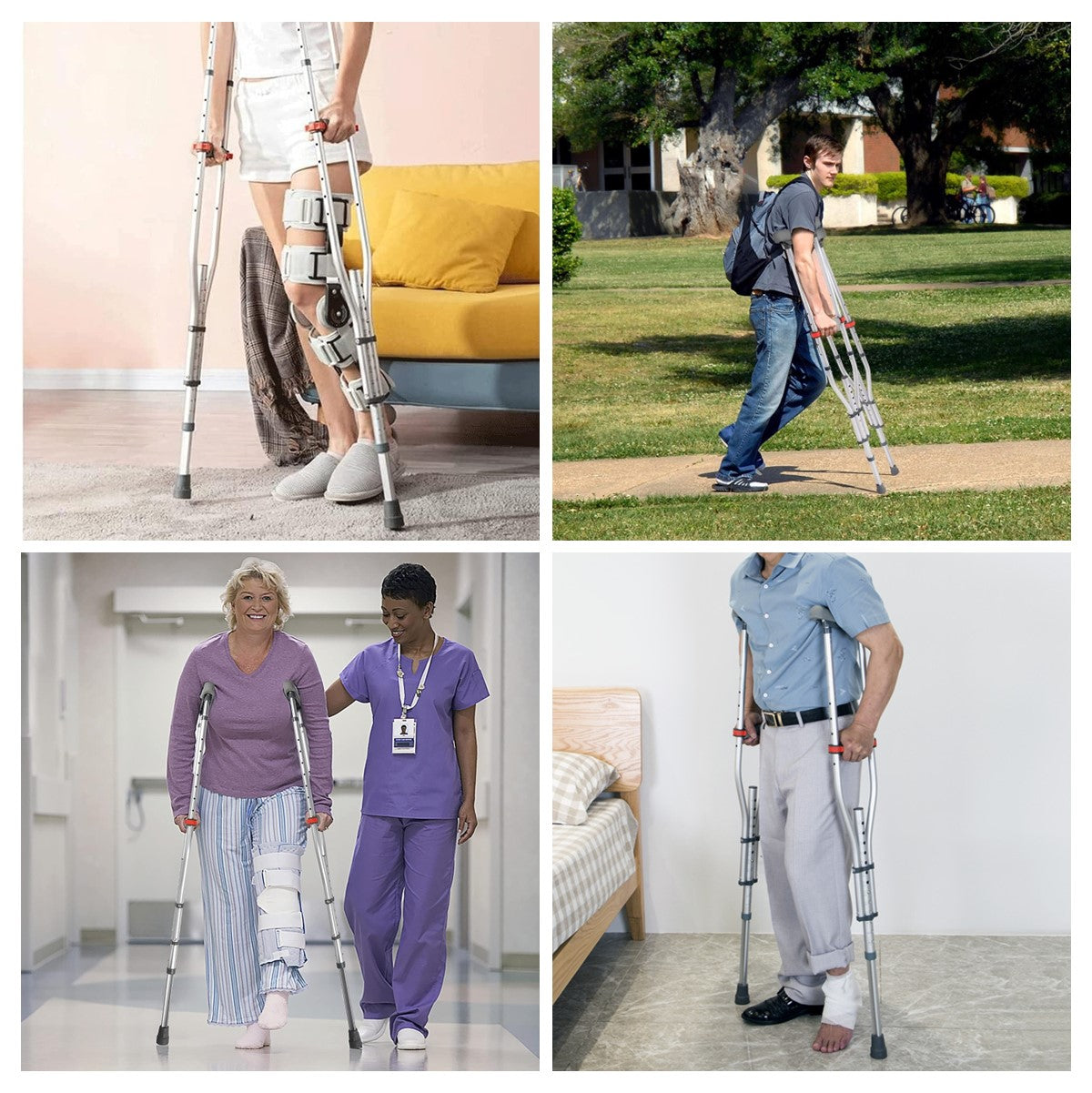 Foldable Underarm Crutches With Height Adjustment (A Pair)