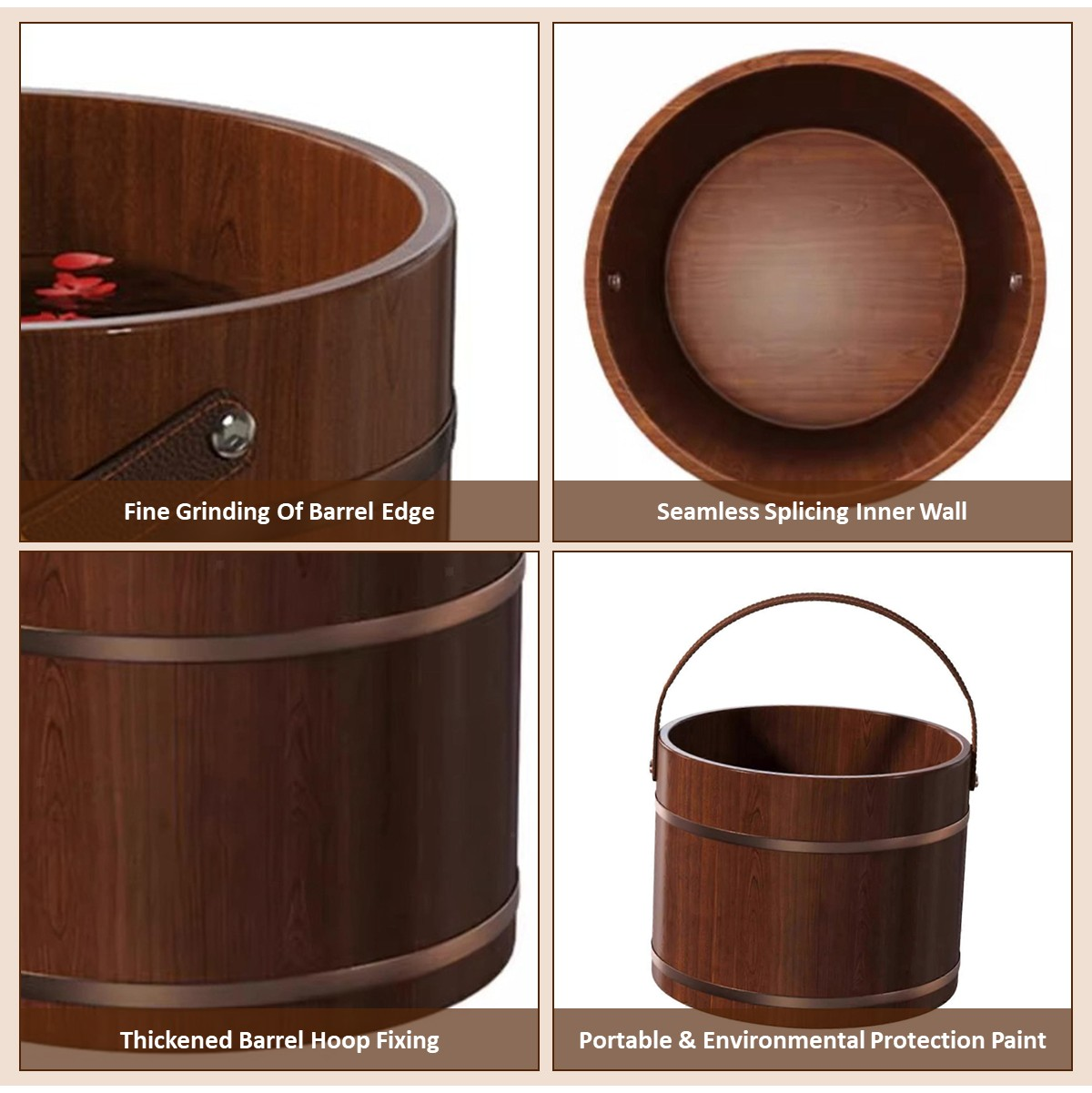 Portable Wooden Foot Bath Bucket Household Foot Wash Basin Wooden Feet Soaking Tub Natural Stress Relief Footbath