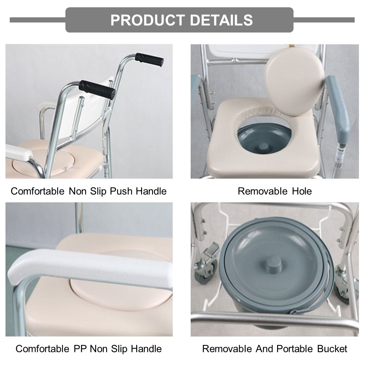 Commode Chair Aluminum Alloy with Wheels and Footrest