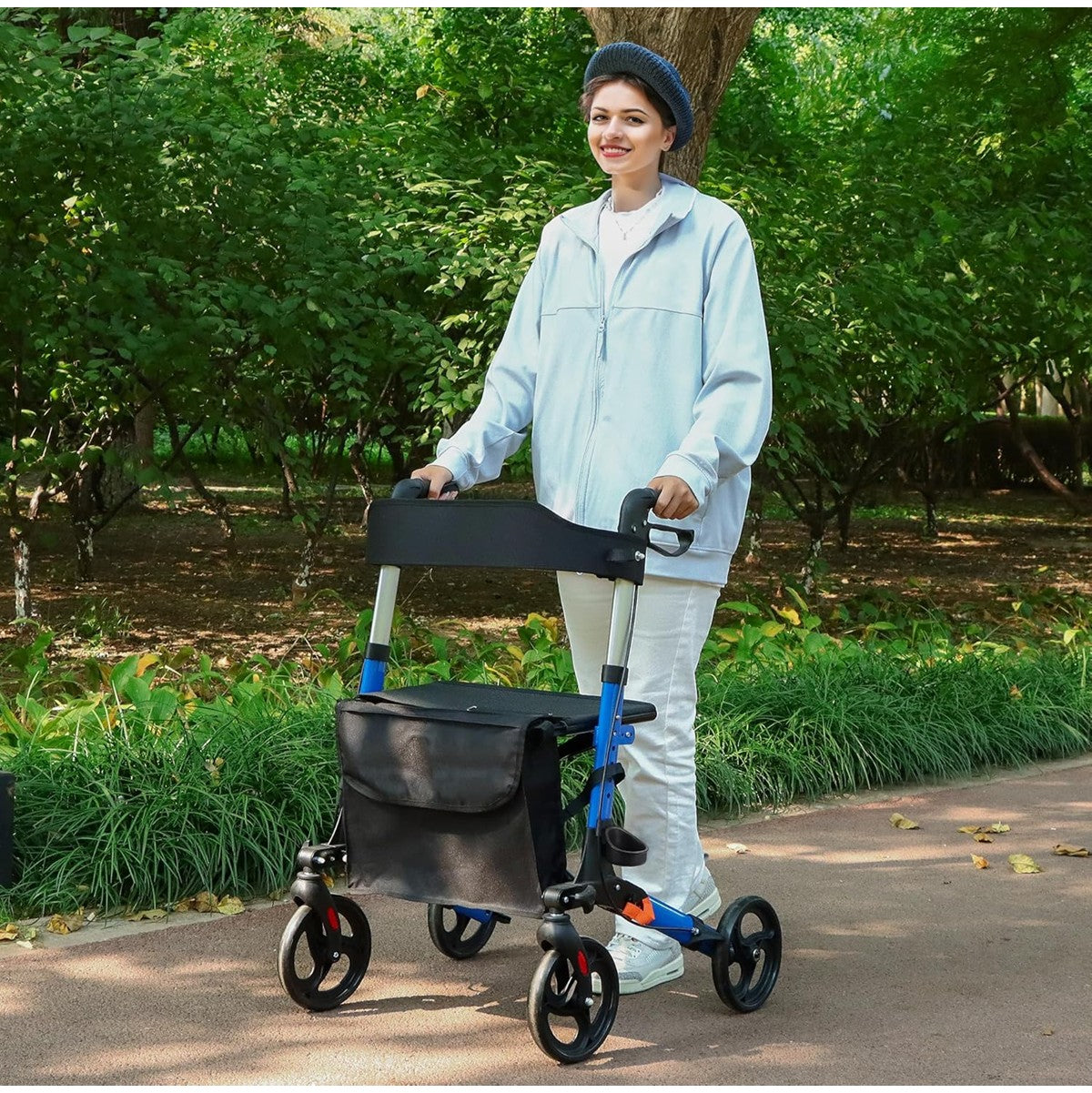 Foldable Elderly Rollator Elderly Walker With Seat, Basket and Wheels