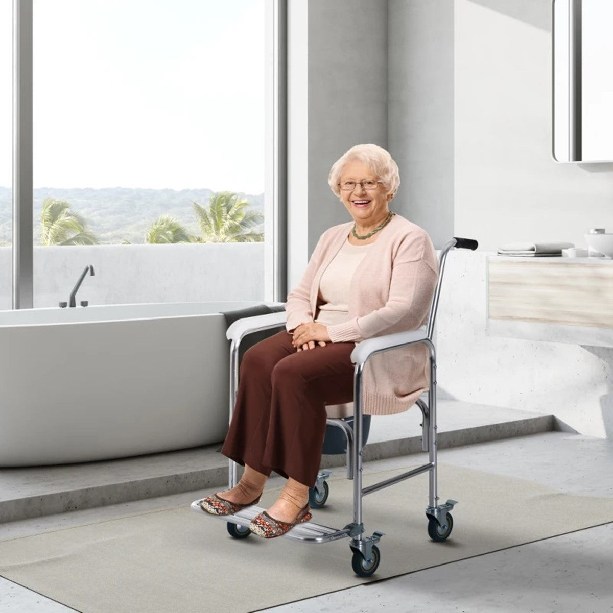 Commode Chair Aluminum Alloy with Wheels and Footrest