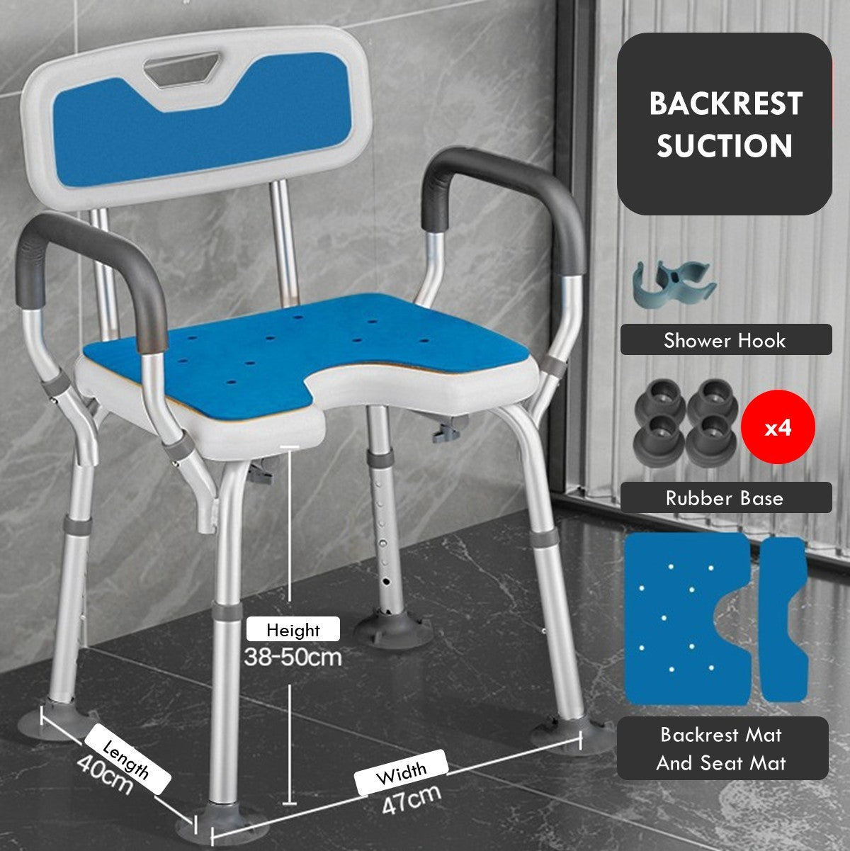 Shower Chair With Fixed Armrest And Backrest