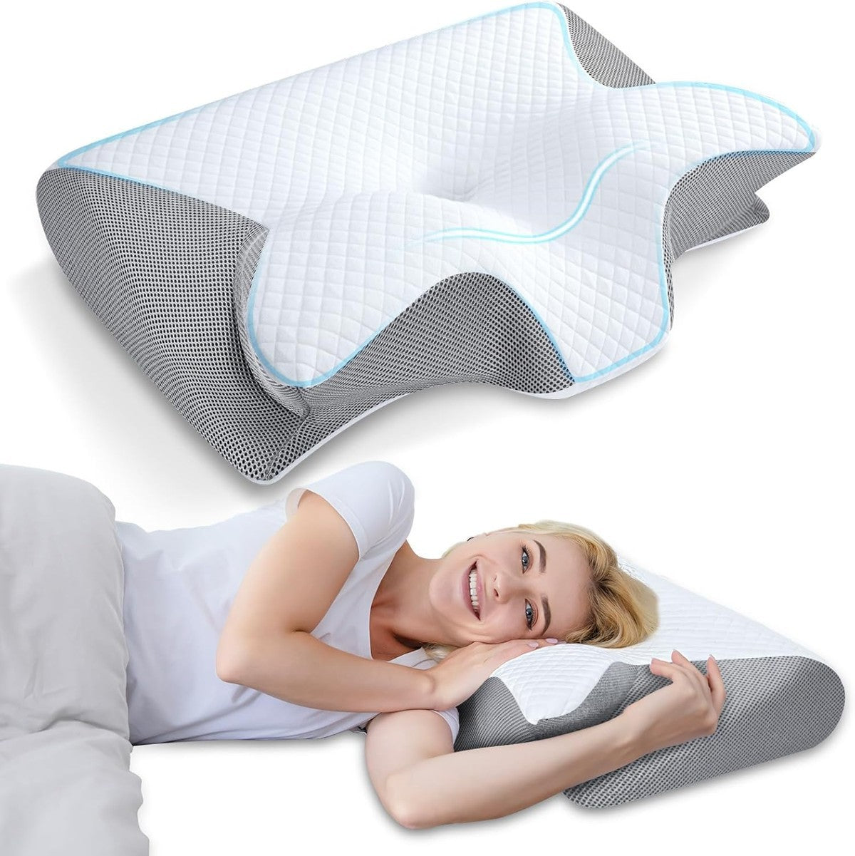 Memory Foam Cervical Pillow, Ergonomic Contour Orthopedic Pillow For Neck Pain, Contoured Support Pillows For Side Back Stomach Sleepers