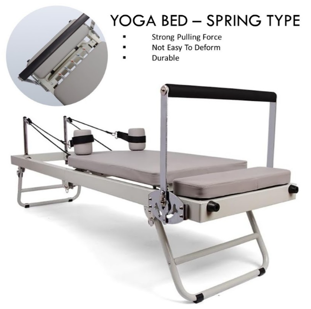 Foldable Pilates Reformer Machine Adjustable Resistance Fitness Equipment with Springs and Latex Tubes
