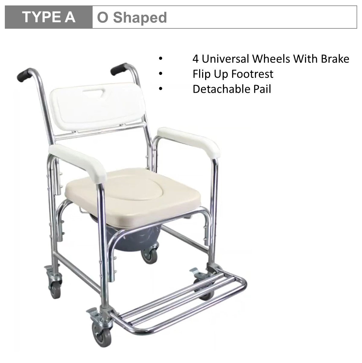 Commode Chair Aluminum Alloy with Wheels and Footrest