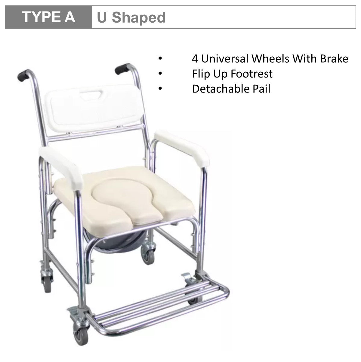 Commode Chair Aluminum Alloy with Wheels and Footrest