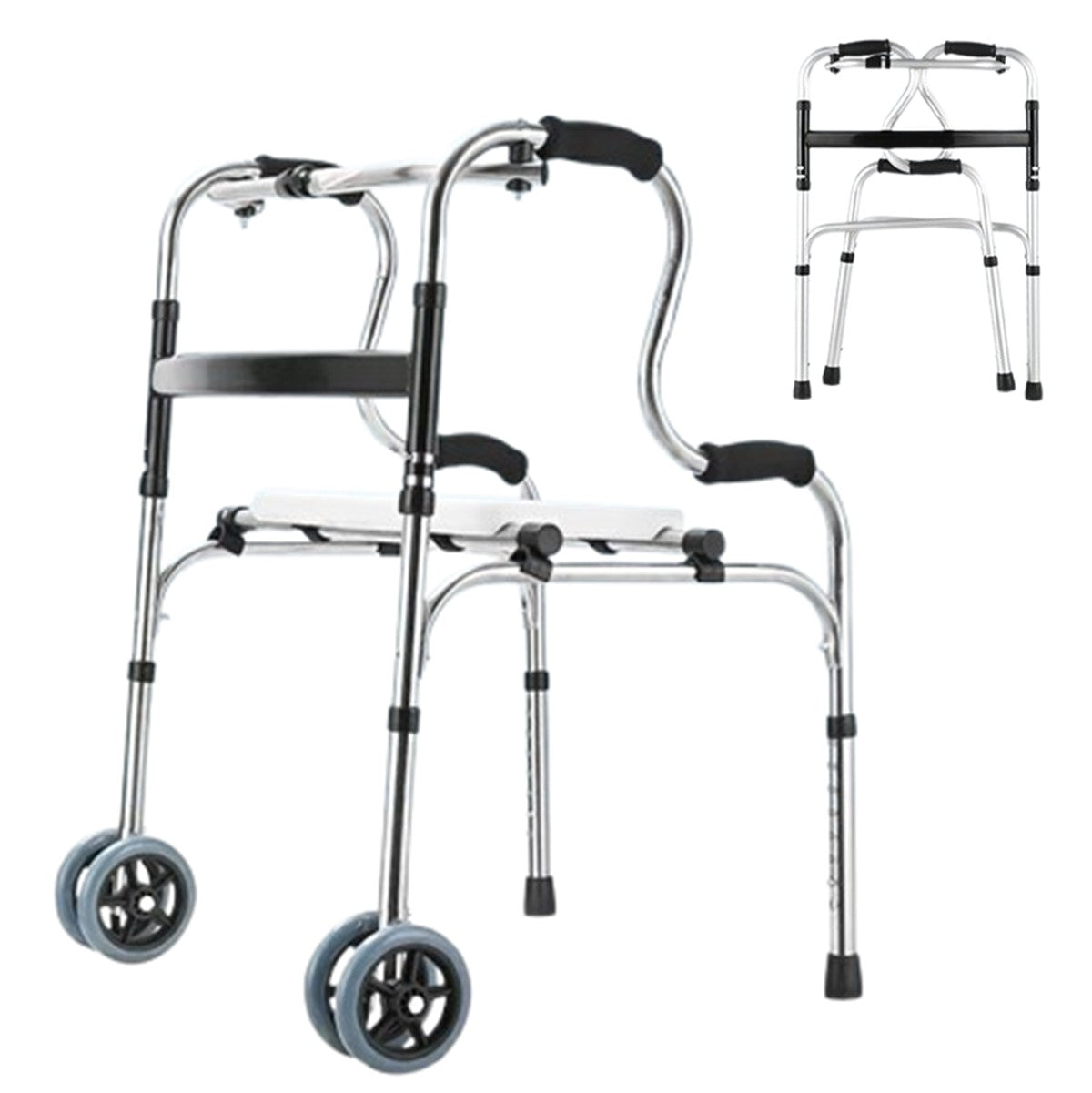 3 in 1 Adjustable Foldable Elderly Walking Frame Toilet Support with Shower Board and Wheels