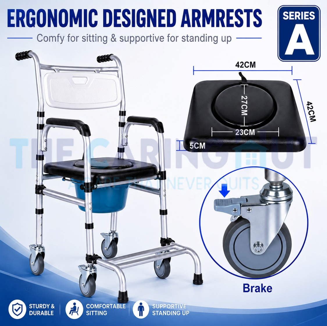 Premium Aluminum Alloy Commode Chair Toilet Chair Shower Chair With Wheels And Footrest And Anti-Tipper