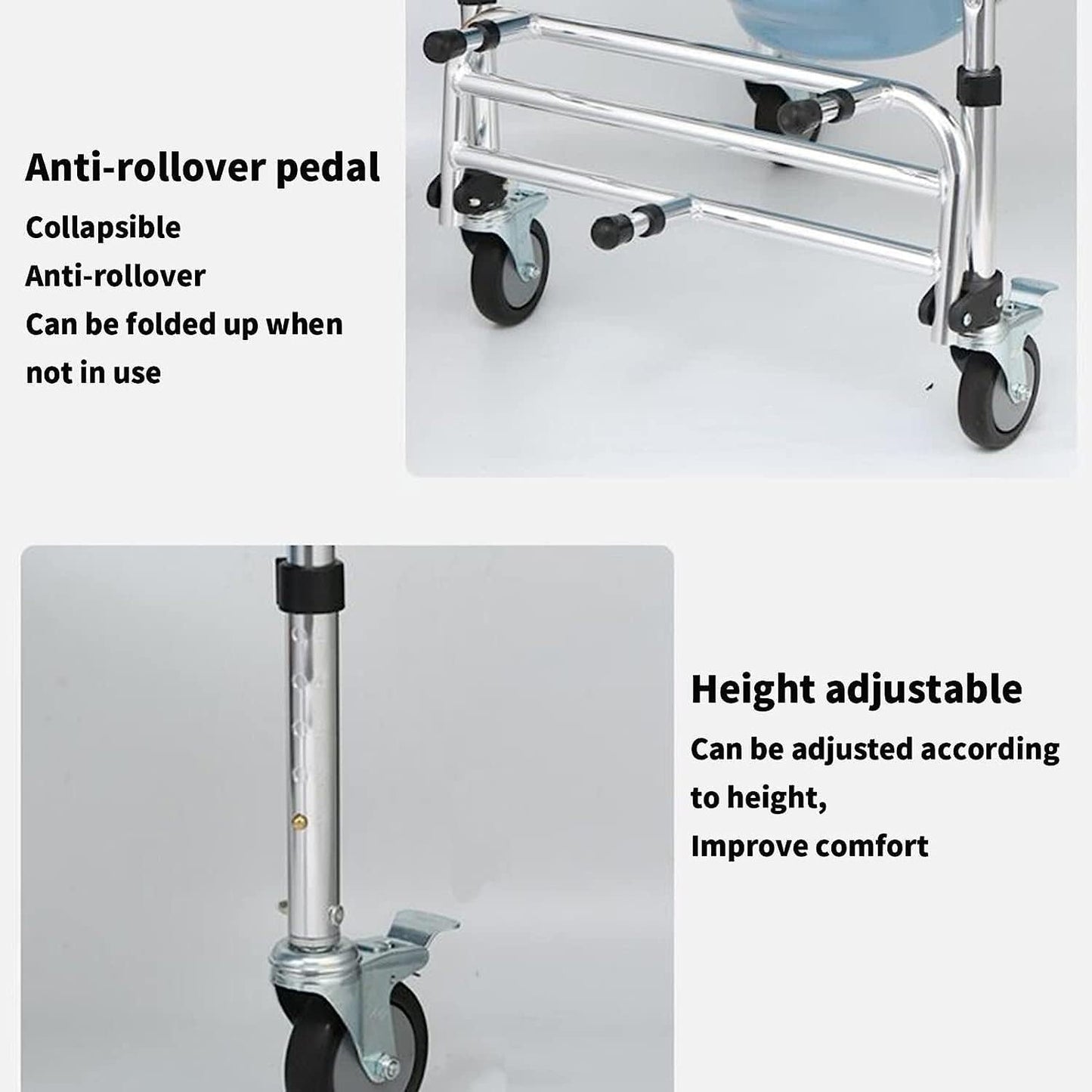 Aluminum Alloy Commode Chair Toilet Chair Shower Chair With Wheels And Footrest And Anti-Tipper