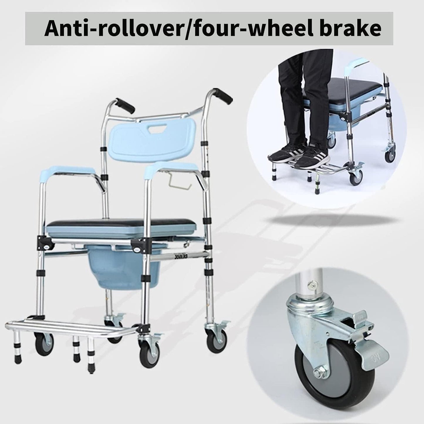 Aluminum Alloy Commode Chair Toilet Chair Shower Chair With Wheels And Footrest And Anti-Tipper