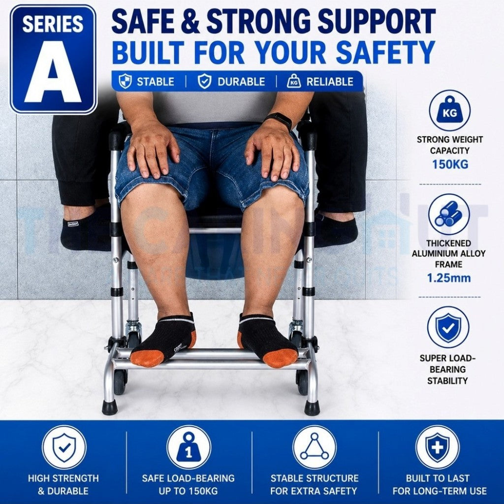 Premium Aluminum Alloy Commode Chair Toilet Chair Shower Chair With Wheels And Footrest And Anti-Tipper