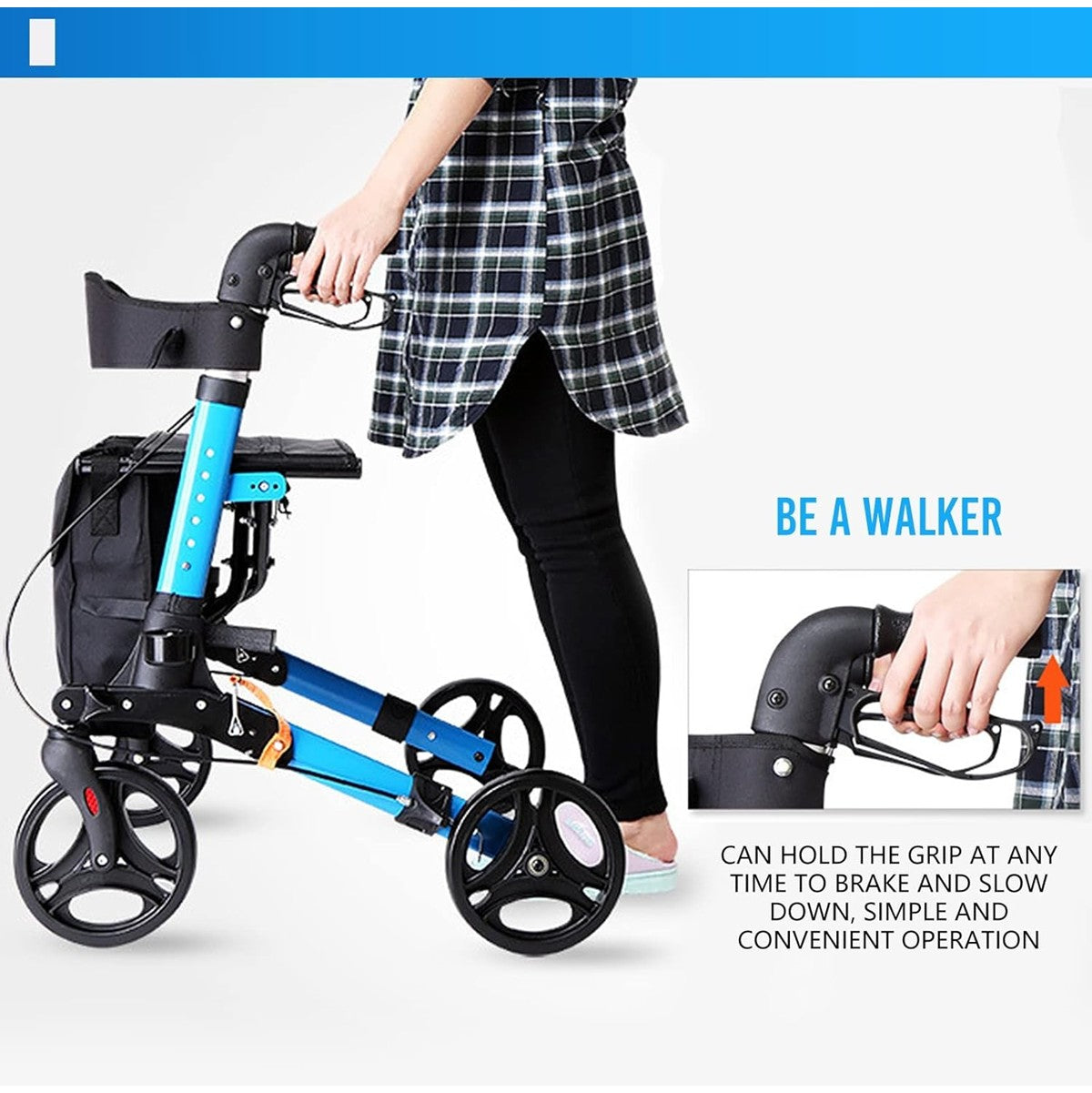 Foldable Elderly Rollator Elderly Walker With Seat, Basket and Wheels