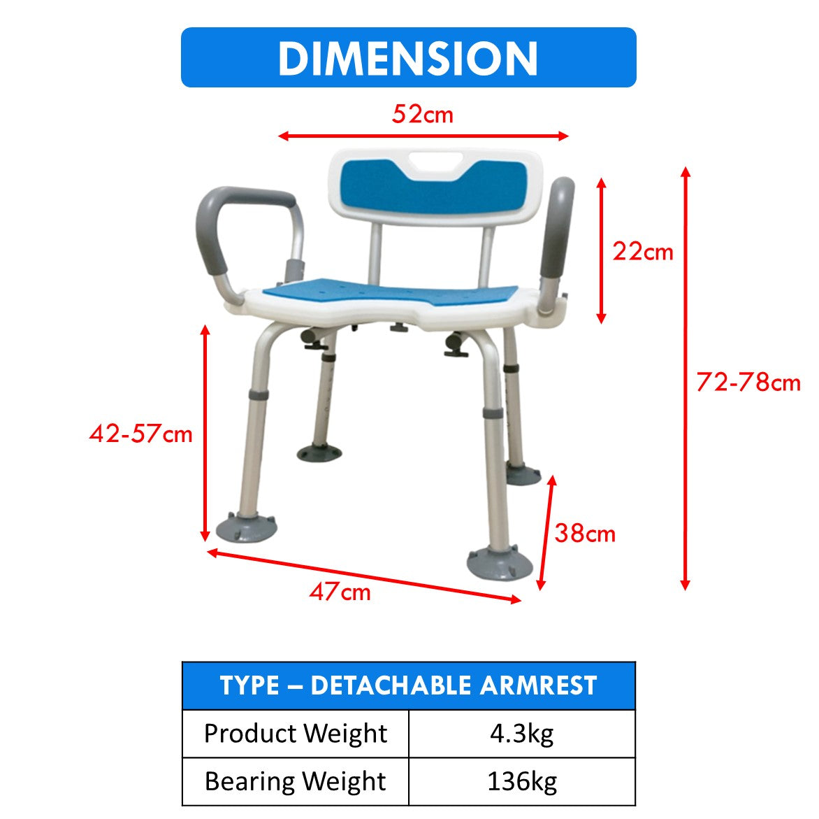 Shower chair dimensions hot sale