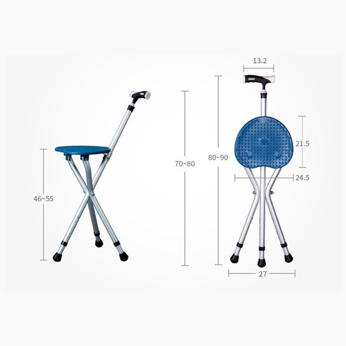 Foldable Walking Stick with Height Adjustment and LED Lighting and Seat Pad