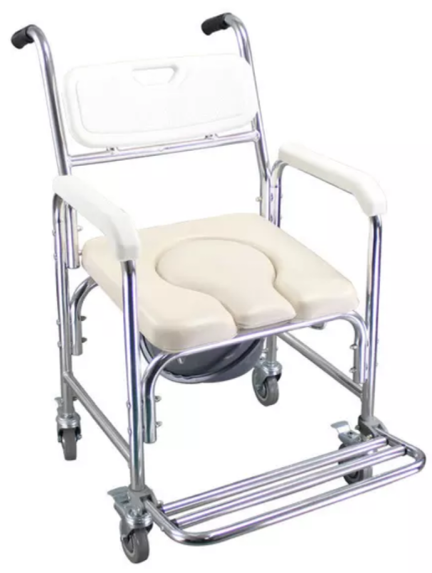 Commode Chair Aluminum Alloy with Wheels and Footrest TheCaringHut